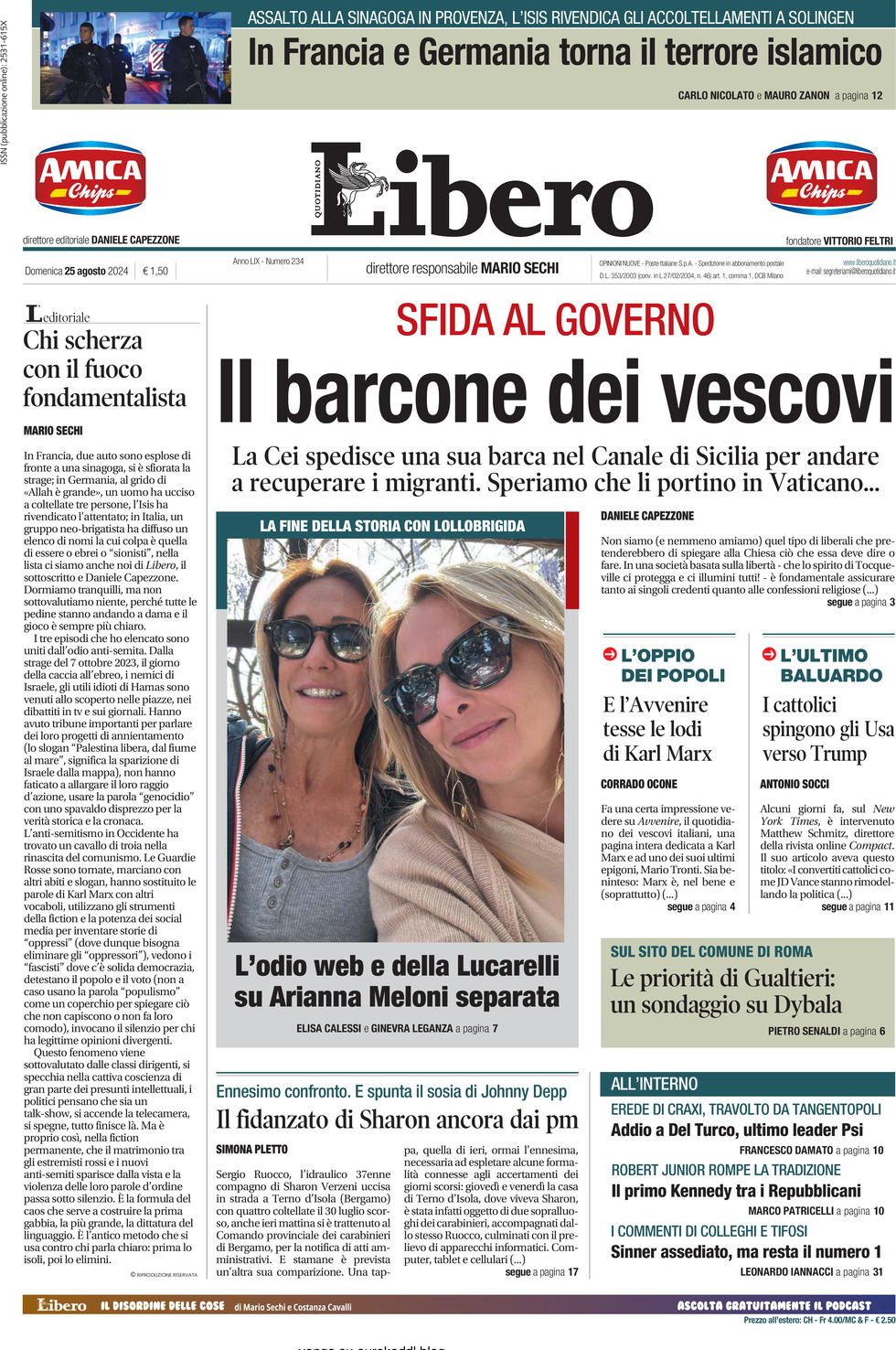 Prima-pagina-libero-edizione-di-oggi-25-08-2024