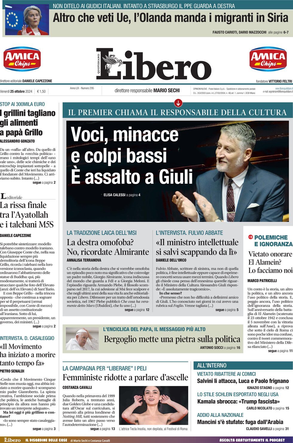 Prima-pagina-libero-edizione-di-oggi-25-10-2024