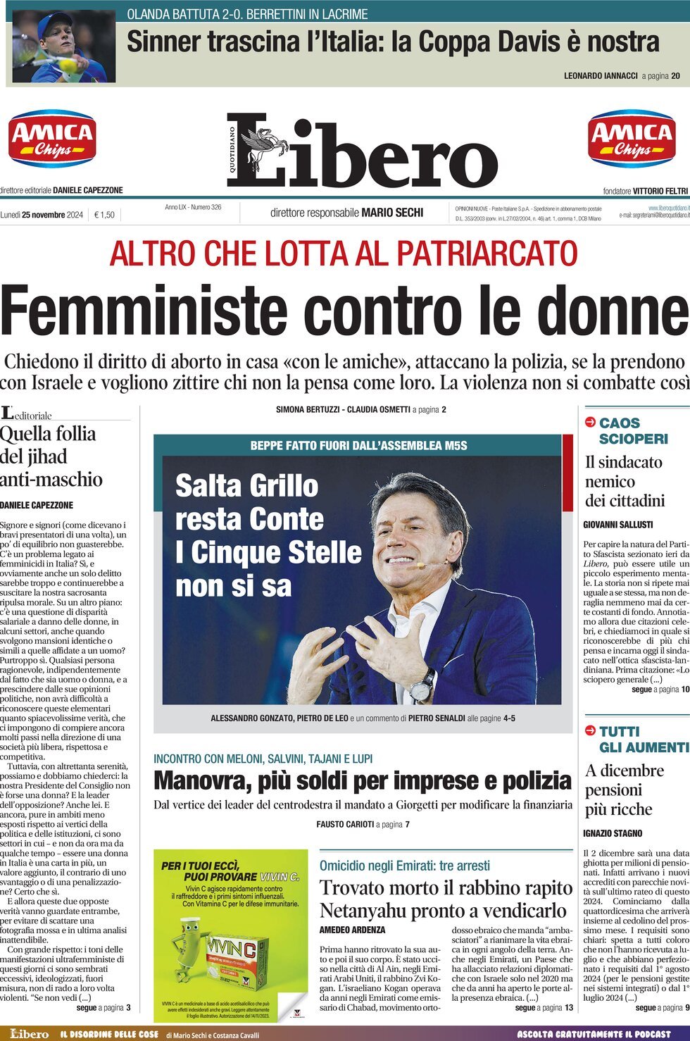 Prima-pagina-libero-edizione-di-oggi-25-11-2024