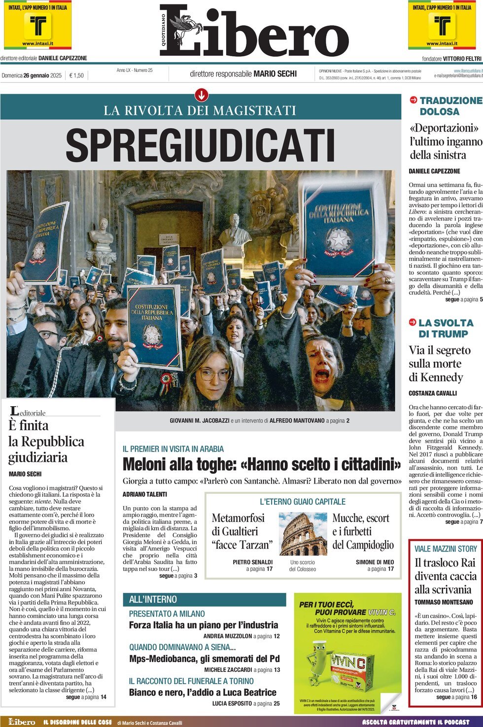 Prima-pagina-libero-edizione-di-oggi-26-01-2025