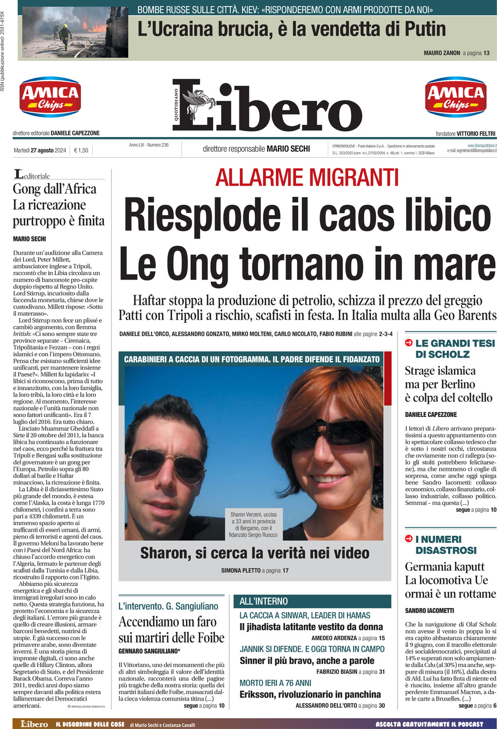 Prima-pagina-libero-edizione-di-oggi-27-08-2024