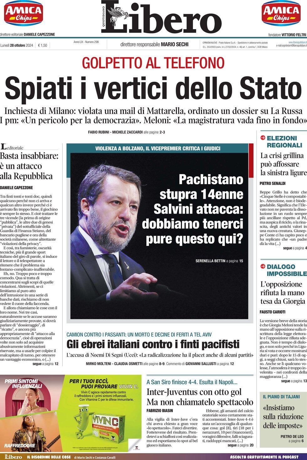 Prima-pagina-libero-edizione-di-oggi-28-10-2024