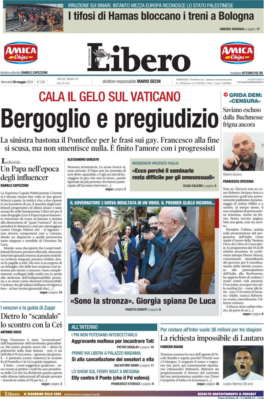 Prima-pagina-libero-edizione-di-oggi-29-05-2024