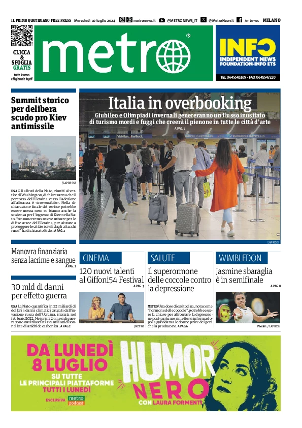 Prima-pagina-metro-milano-edizione-di-oggi-2024-07-10