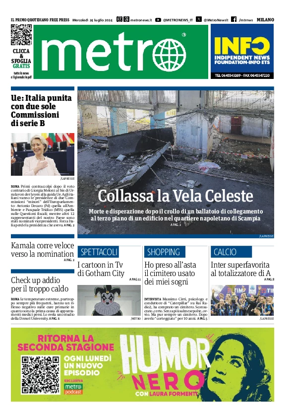 Prima-pagina-metro-milano-edizione-di-oggi-2024-07-24