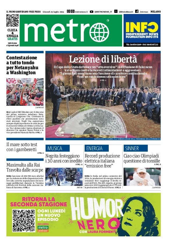 Prima-pagina-metro-milano-edizione-di-oggi-2024-07-25