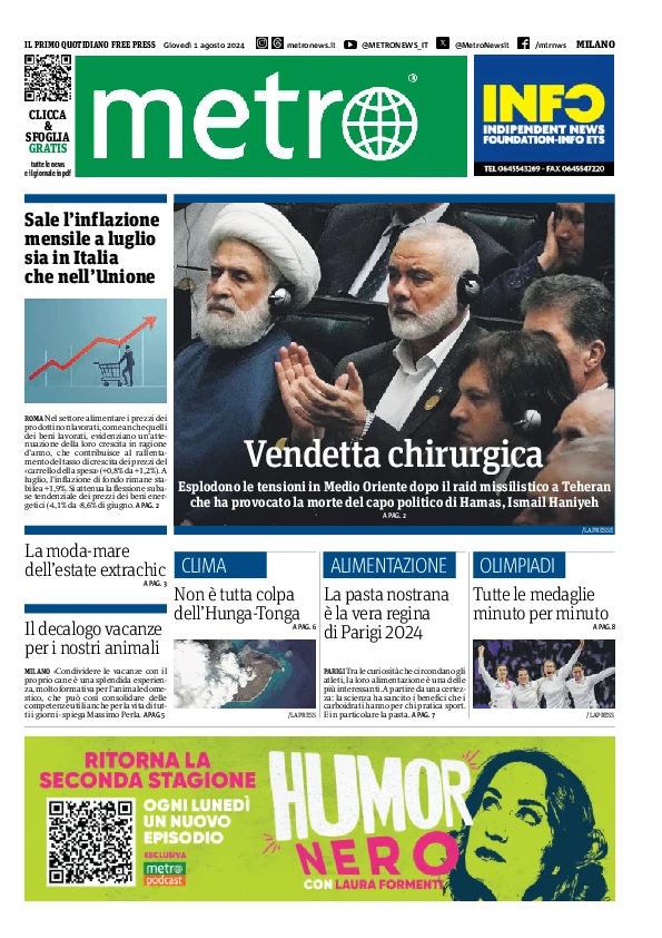 Prima-pagina-metro-milano-edizione-di-oggi-2024-08-01