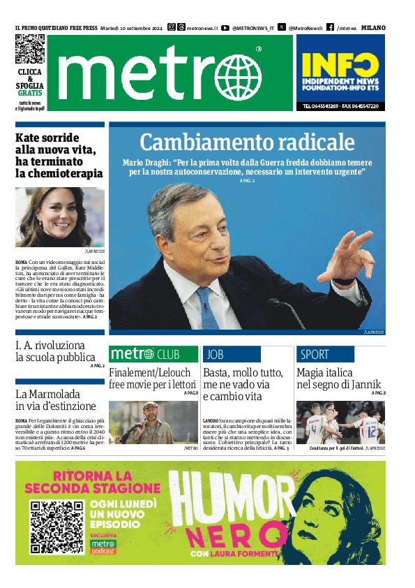 Prima-pagina-metro-milano-edizione-di-oggi-2024-09-10