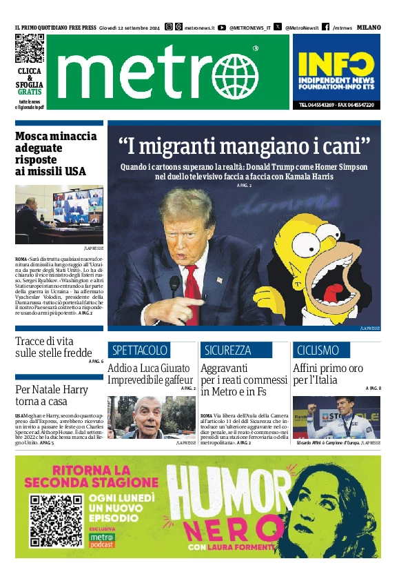 Prima-pagina-metro-milano-edizione-di-oggi-2024-09-12