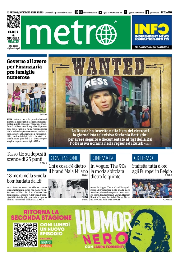 Prima-pagina-metro-milano-edizione-di-oggi-2024-09-13