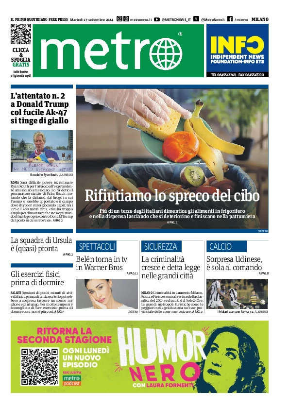 Prima-pagina-metro-milano-edizione-di-oggi-2024-09-17