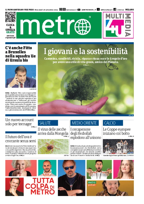 Prima-pagina-metro-milano-edizione-di-oggi-2024-09-18