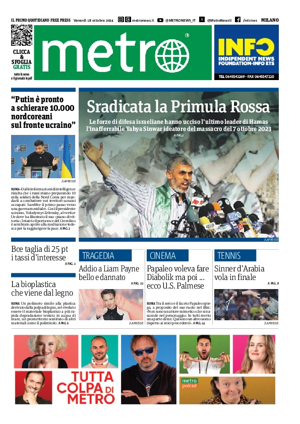 Prima-pagina-metro-milano-edizione-di-oggi-2024-10-18