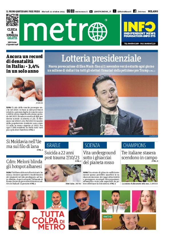 Prima-pagina-metro-milano-edizione-di-oggi-2024-10-22