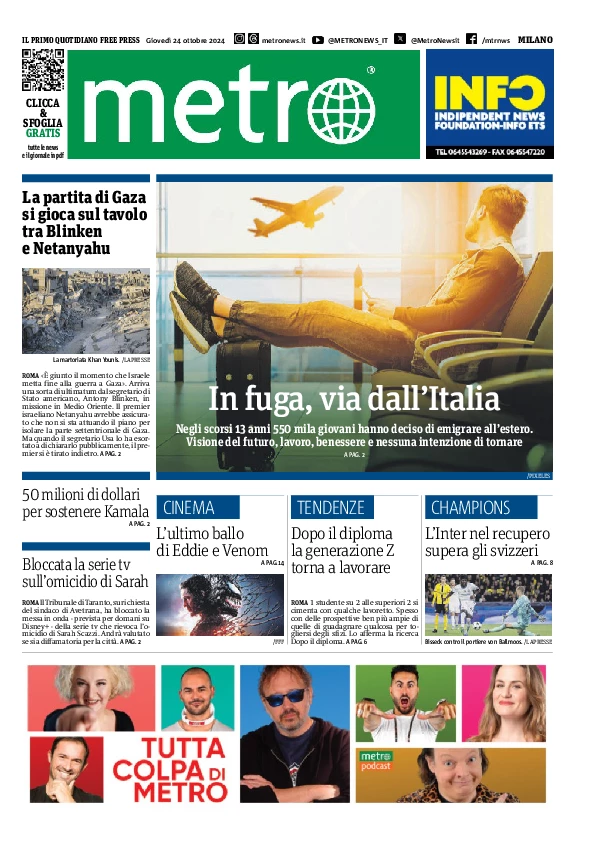 Prima-pagina-metro-milano-edizione-di-oggi-2024-10-24