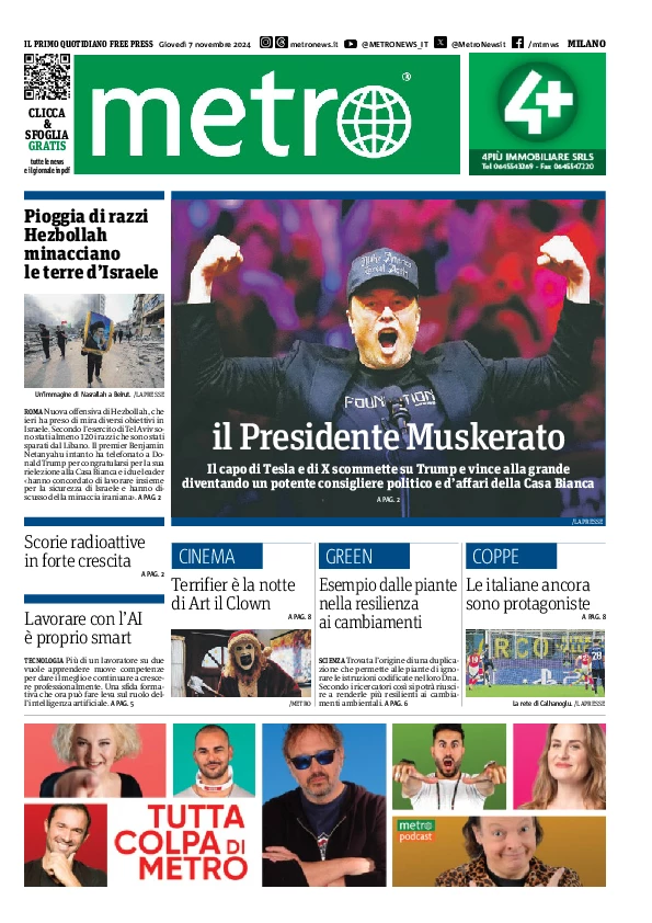 Prima-pagina-metro-milano-edizione-di-oggi-2024-11-07