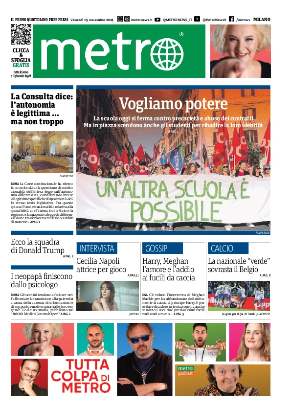 Prima-pagina-metro-milano-edizione-di-oggi-2024-11-15