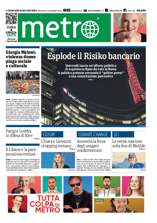 Prima-pagina-metro-milano-edizione-di-oggi-2024-11-26