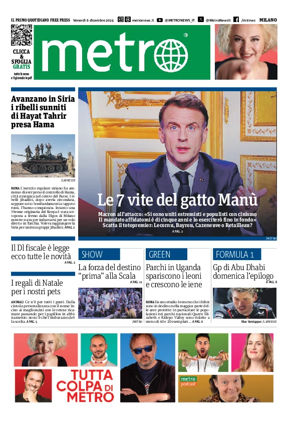 Prima-pagina-metro-milano-edizione-di-oggi-2024-12-06