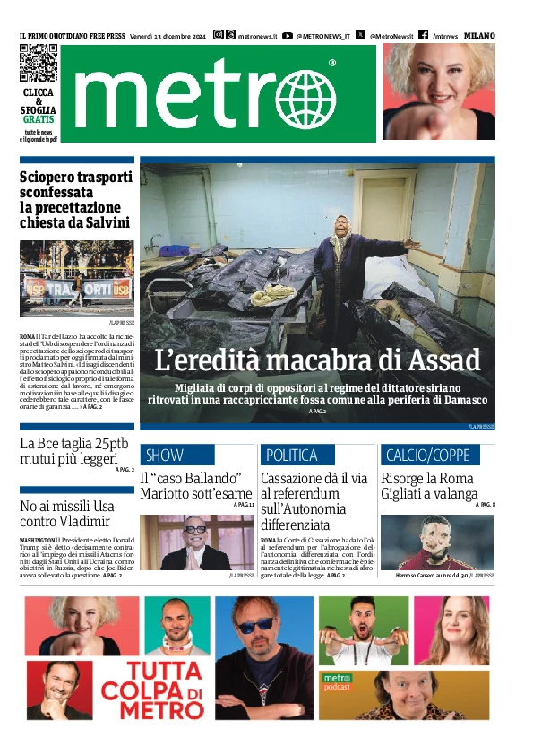 Prima-pagina-metro-milano-edizione-di-oggi-2024-12-13