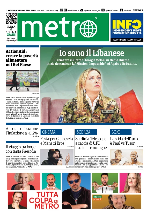 Prima-pagina-metro-perugia-edizione-di-oggi-2024-10-17