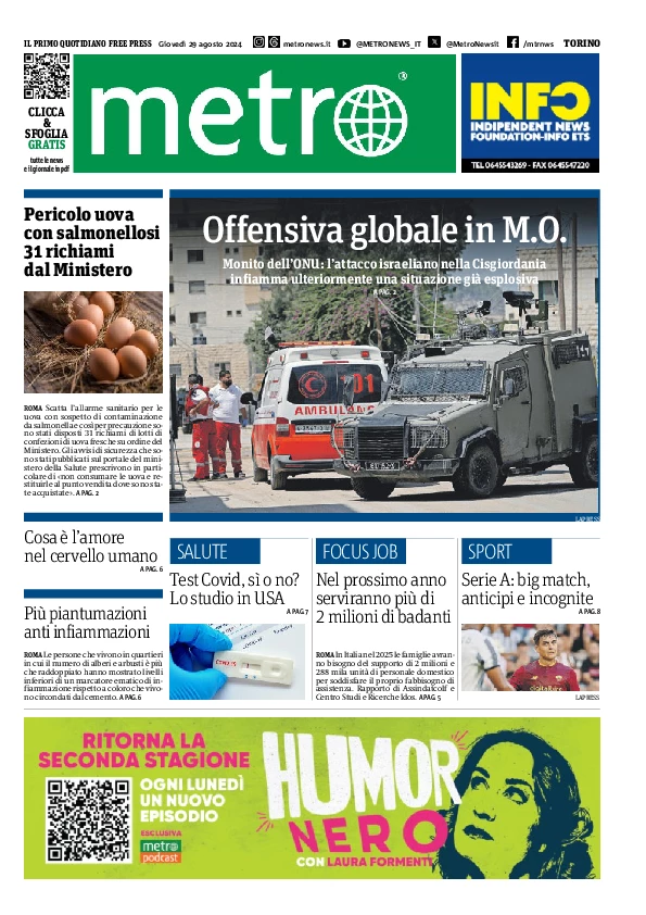 Prima-pagina-metro-torino-edizione-di-oggi-2024-08-29