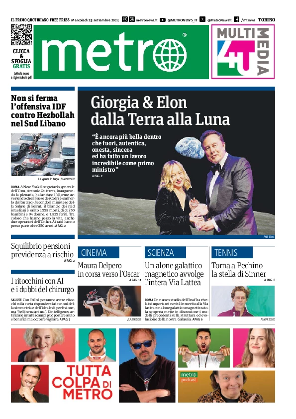 Prima-pagina-metro-torino-edizione-di-oggi-2024-09-25