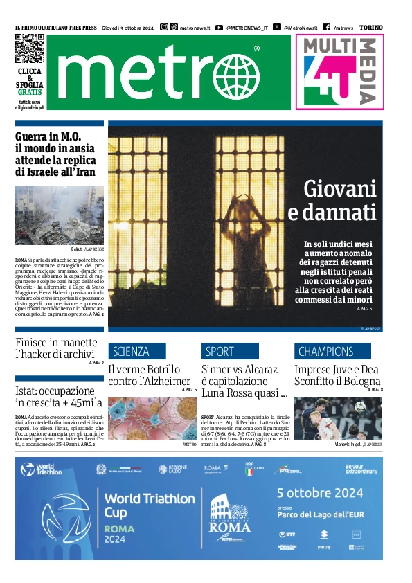 Prima-pagina-metro-torino-edizione-di-oggi-2024-10-03