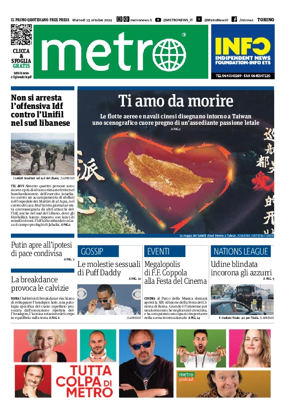 Prima-pagina-metro-torino-edizione-di-oggi-2024-10-15