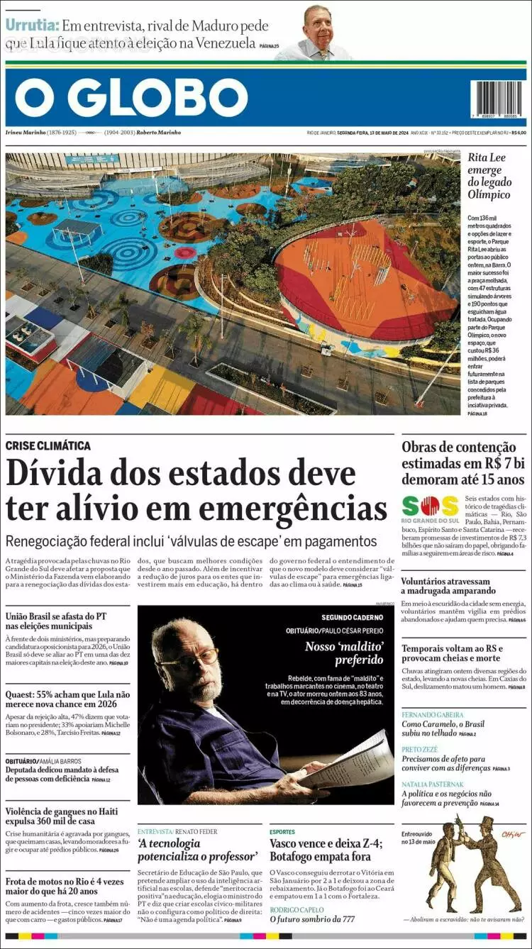 Prima-pagina-oglobo-edizione-di-oggi-13-05-2024