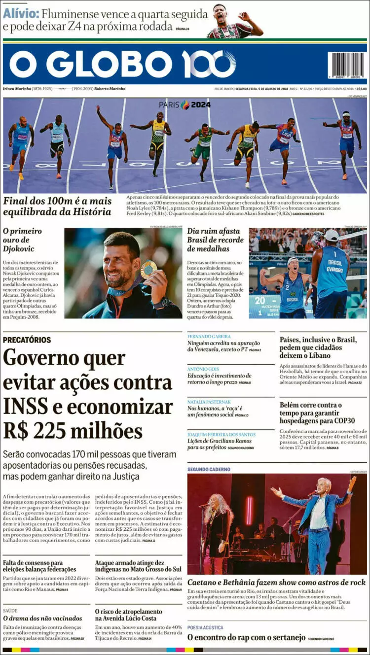 Prima-pagina-oglobo-edizione-di-oggi-2024-08-05