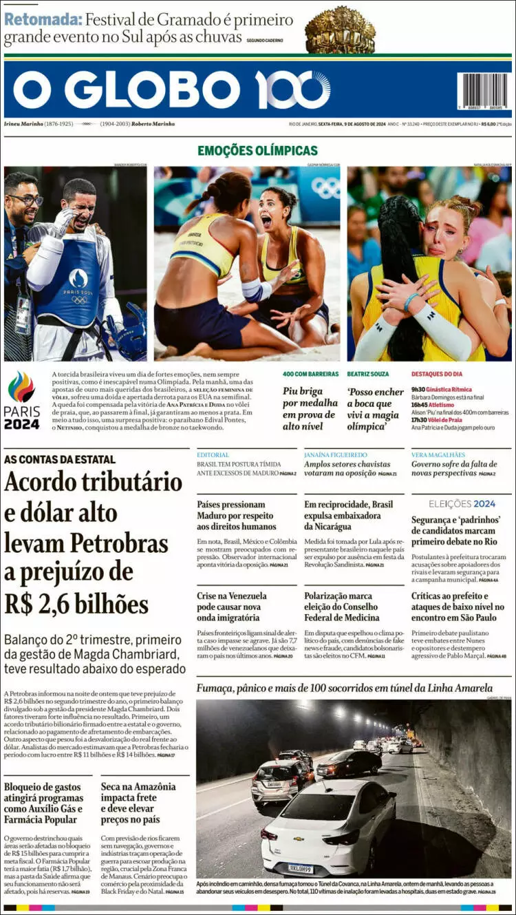 Prima-pagina-oglobo-edizione-di-oggi-2024-08-09