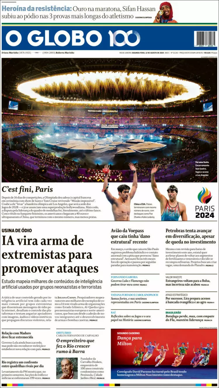 Prima-pagina-oglobo-edizione-di-oggi-2024-08-12