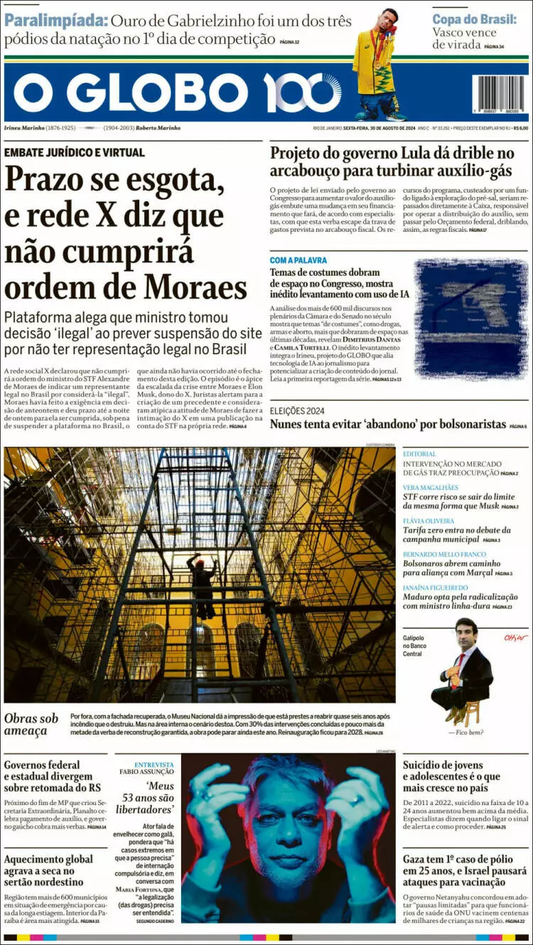 Prima-pagina-oglobo-edizione-di-oggi-2024-08-30