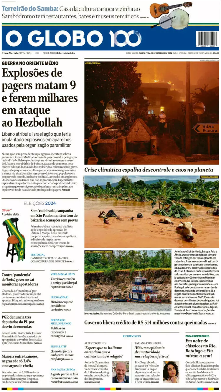 Prima-pagina-oglobo-edizione-di-oggi-2024-09-18