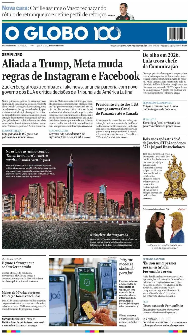 Prima-pagina-oglobo-edizione-di-oggi-2025-01-08