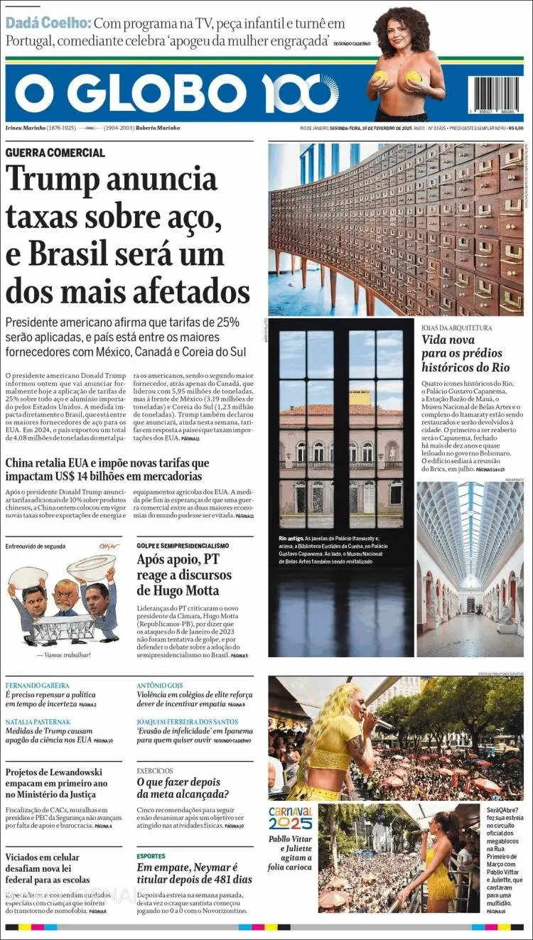 Prima-pagina-oglobo-edizione-di-oggi-2025-02-10