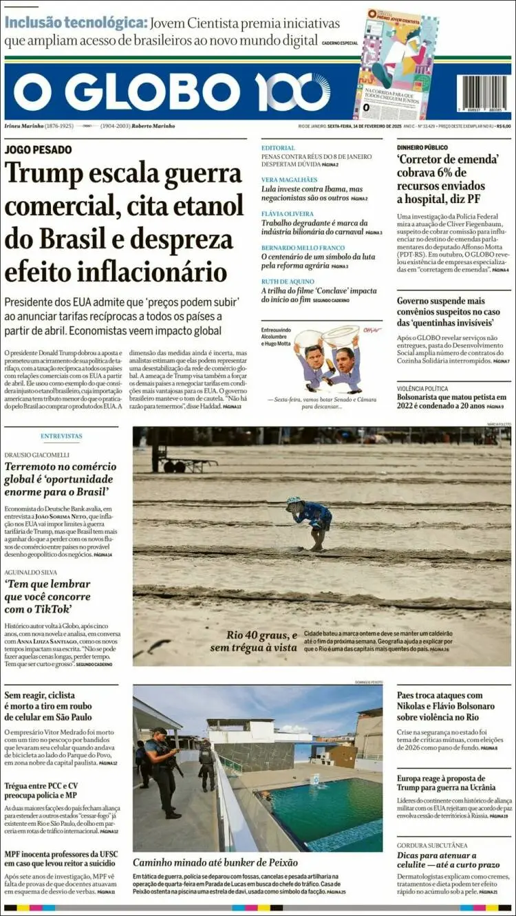 Prima-pagina-oglobo-edizione-di-oggi-2025-02-14