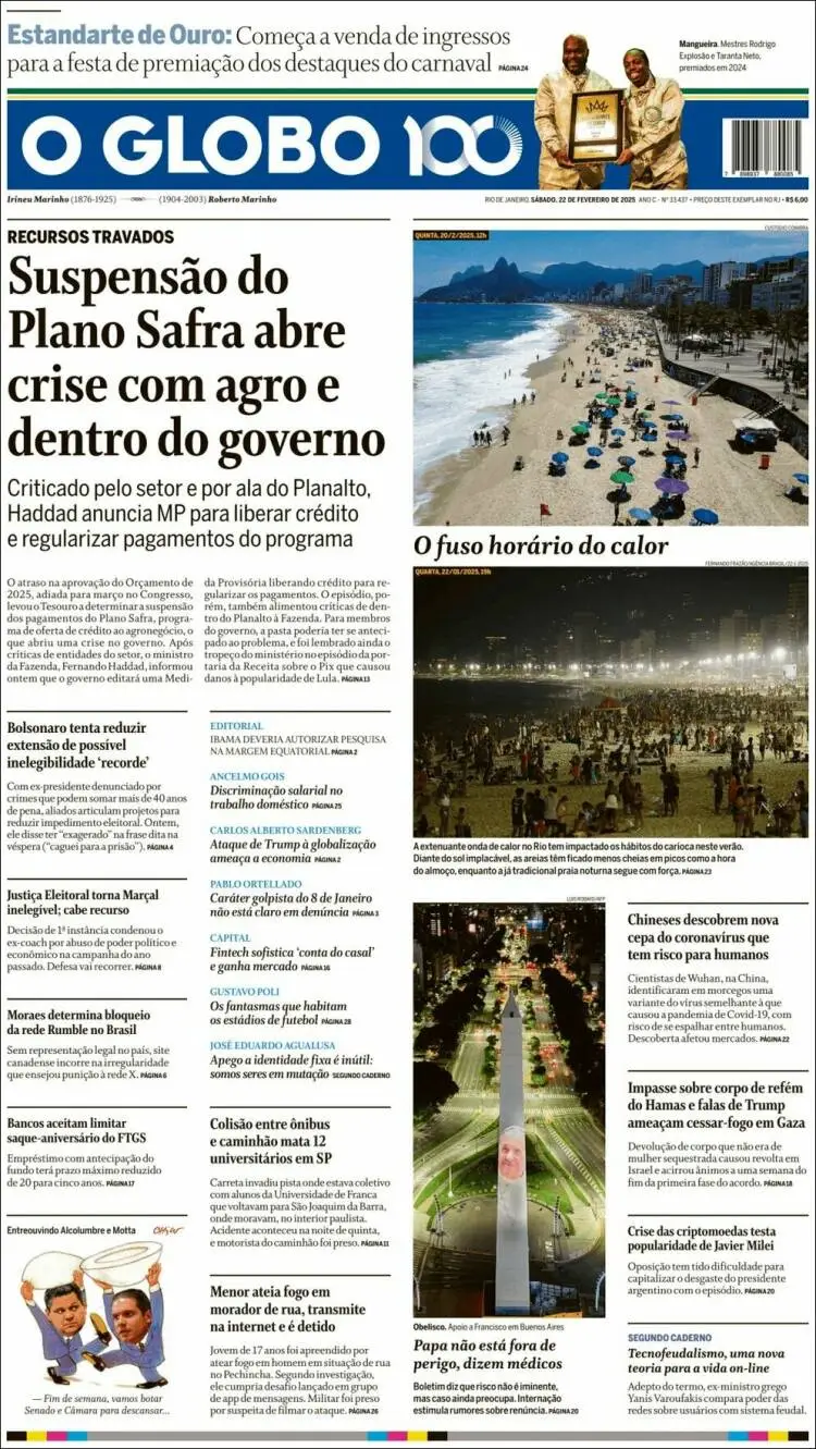 Prima-pagina-oglobo-edizione-di-oggi-2025-02-22