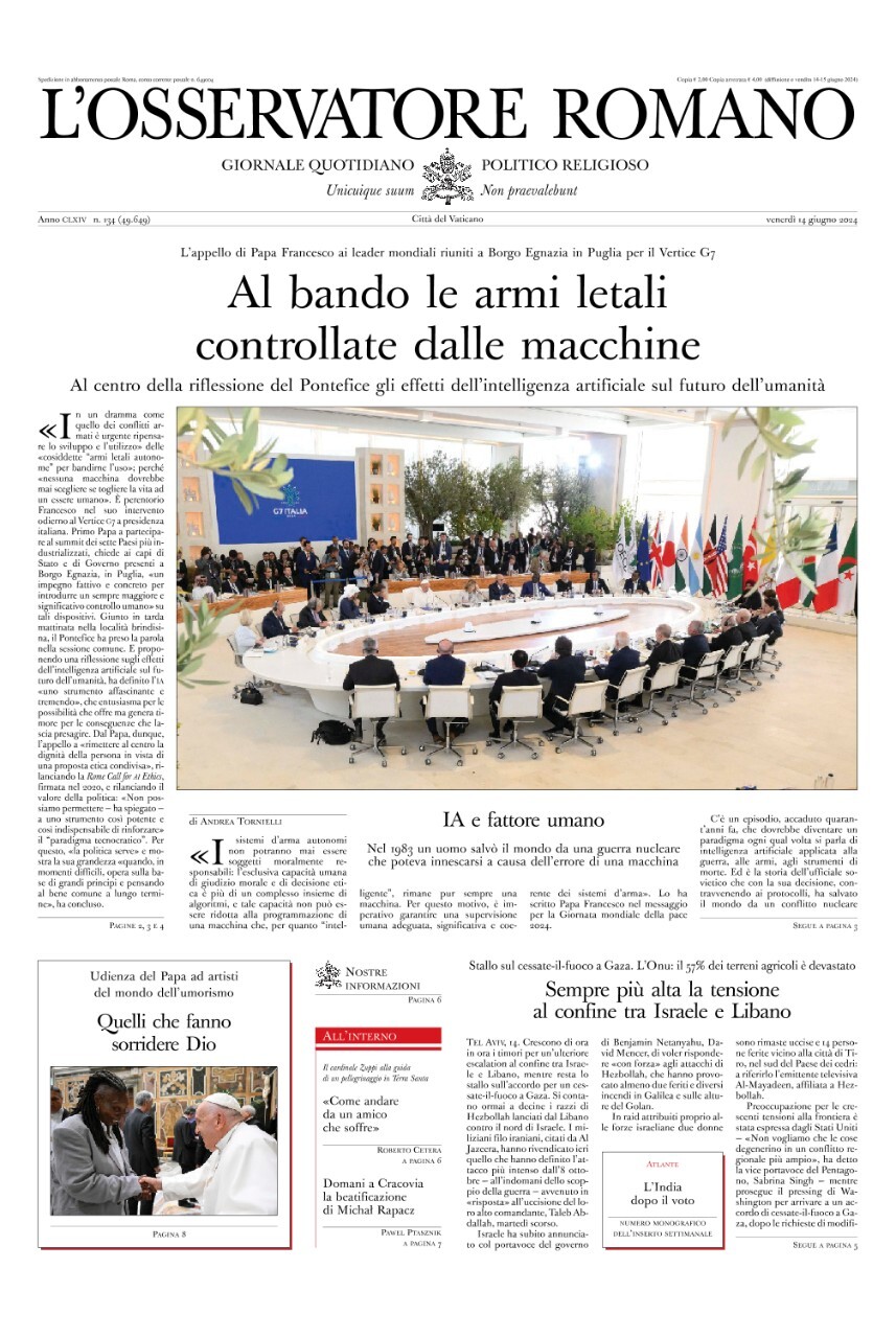 Prima-pagina-orservatore-romano-edizione-di-oggi-14-06-2024