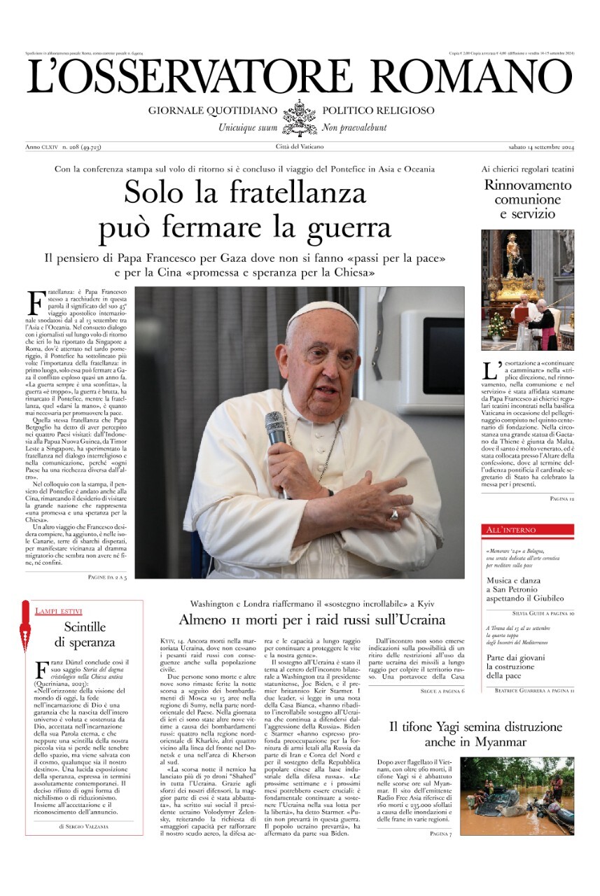 Prima-pagina-orservatore-romano-edizione-di-oggi-14-09-2024