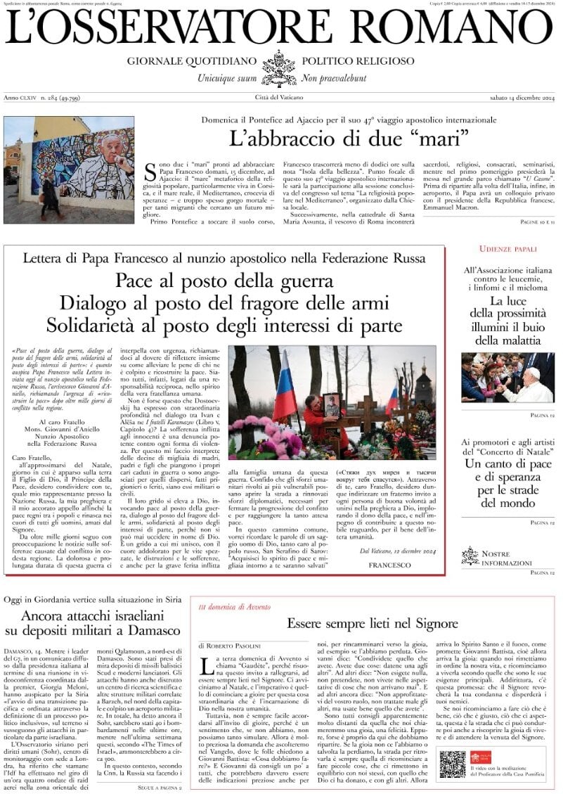 Prima-pagina-orservatore-romano-edizione-di-oggi-14-12-2024