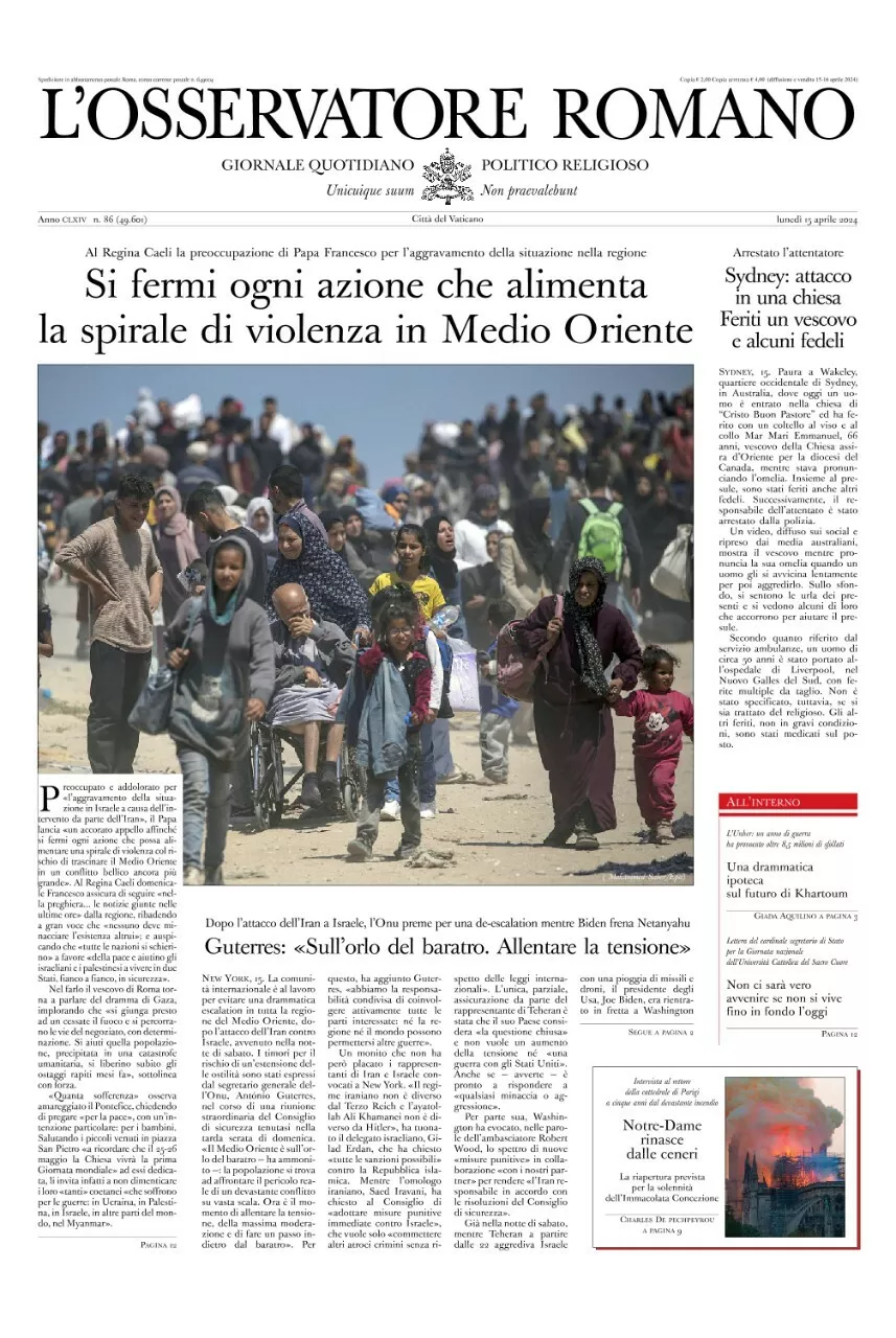 Prima-pagina-orservatore-romano-edizione-di-oggi-15-04-2024