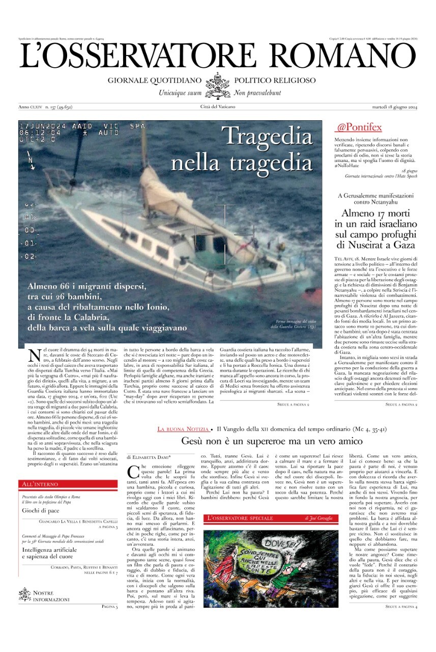 Prima-pagina-orservatore-romano-edizione-di-oggi-18-06-2024