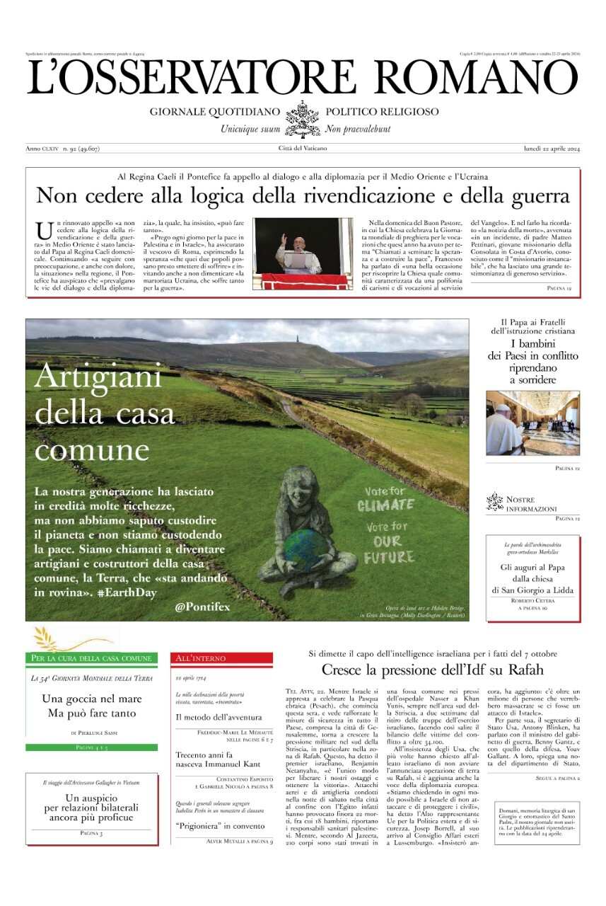 Prima-pagina-orservatore-romano-edizione-di-oggi-22-04-2024