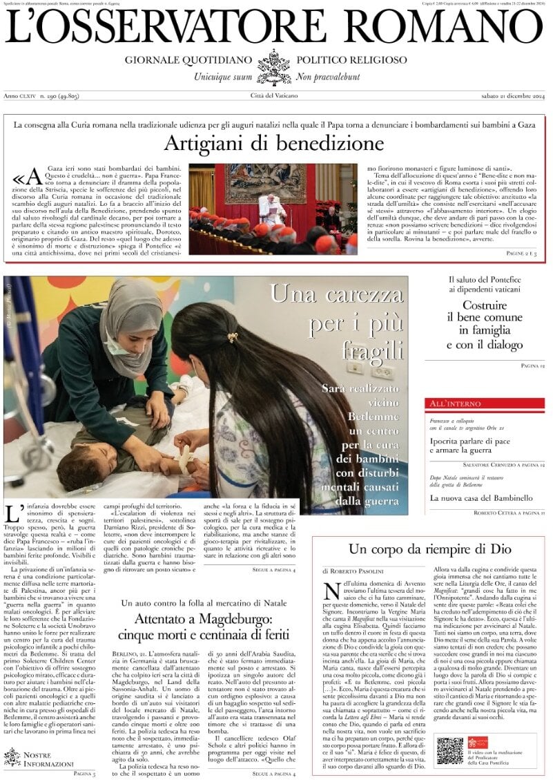 Prima-pagina-orservatore-romano-edizione-di-oggi-22-12-2024