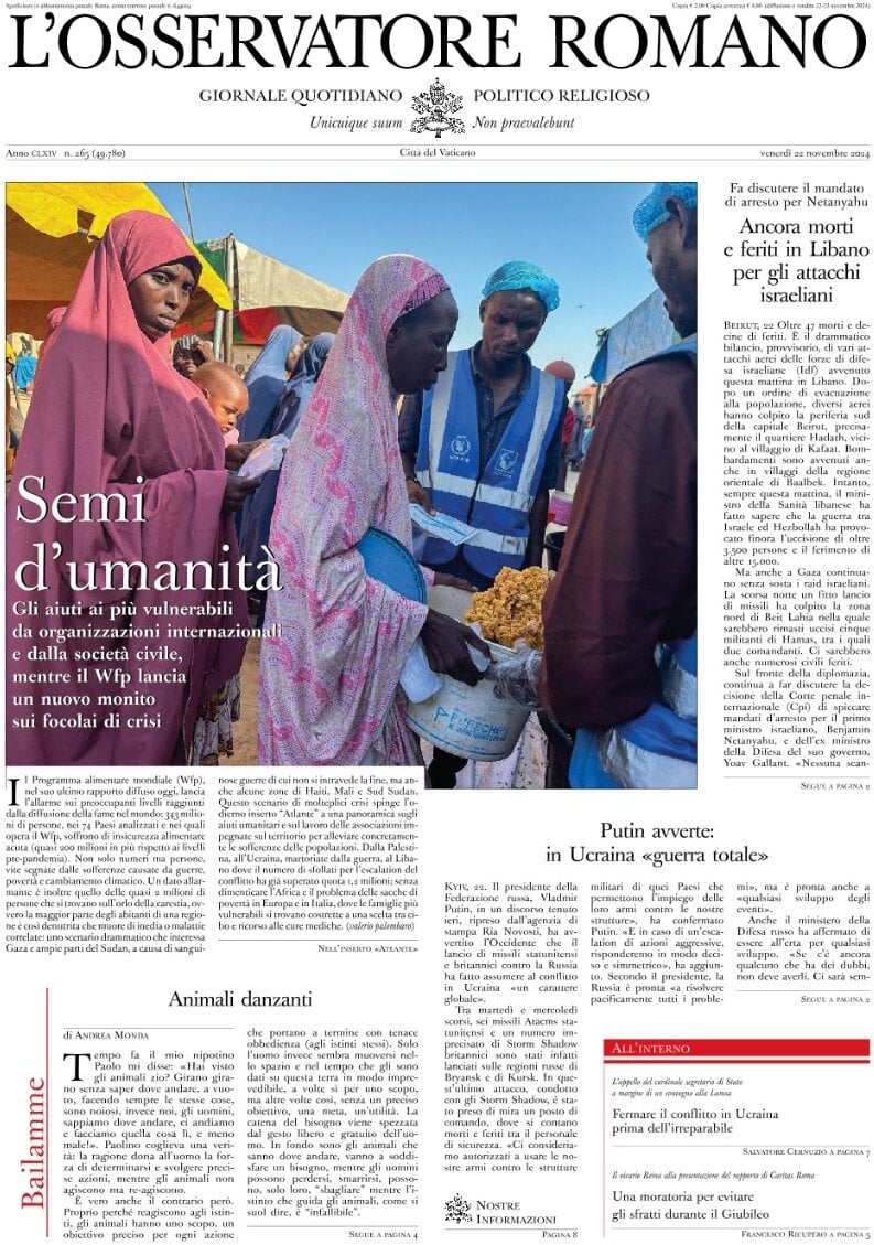 Prima-pagina-orservatore-romano-edizione-di-oggi-23-11-2024