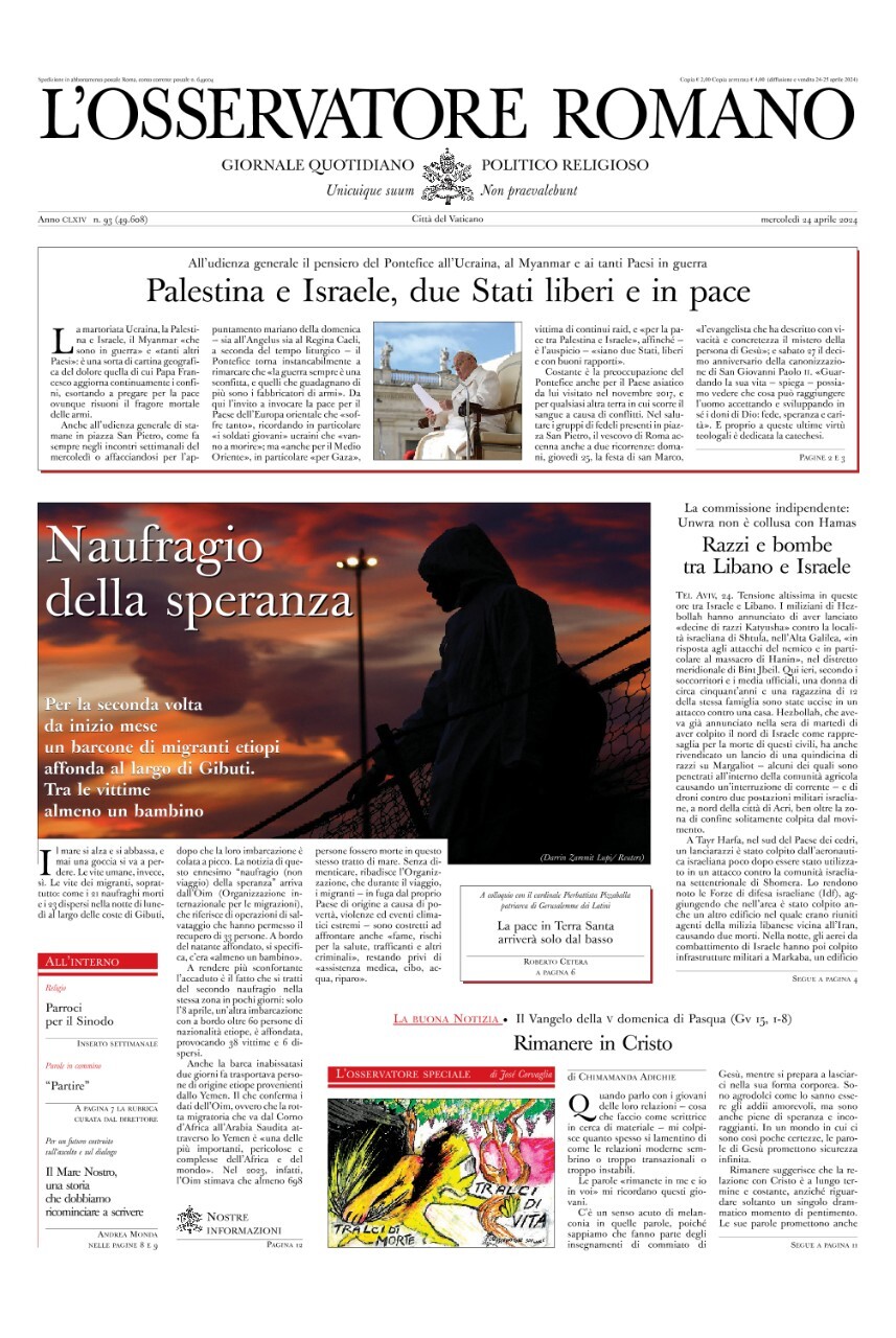 Prima-pagina-orservatore-romano-edizione-di-oggi-24-04-2024