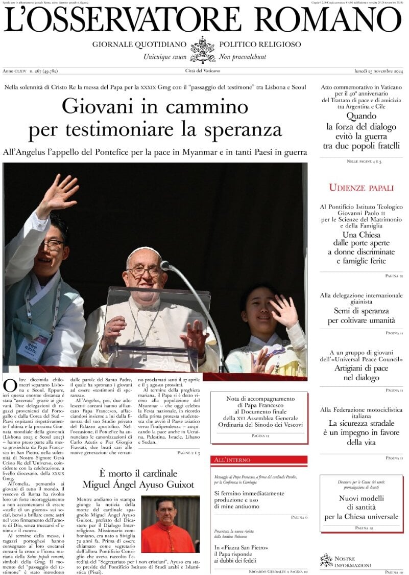 Prima-pagina-orservatore-romano-edizione-di-oggi-25-11-2024