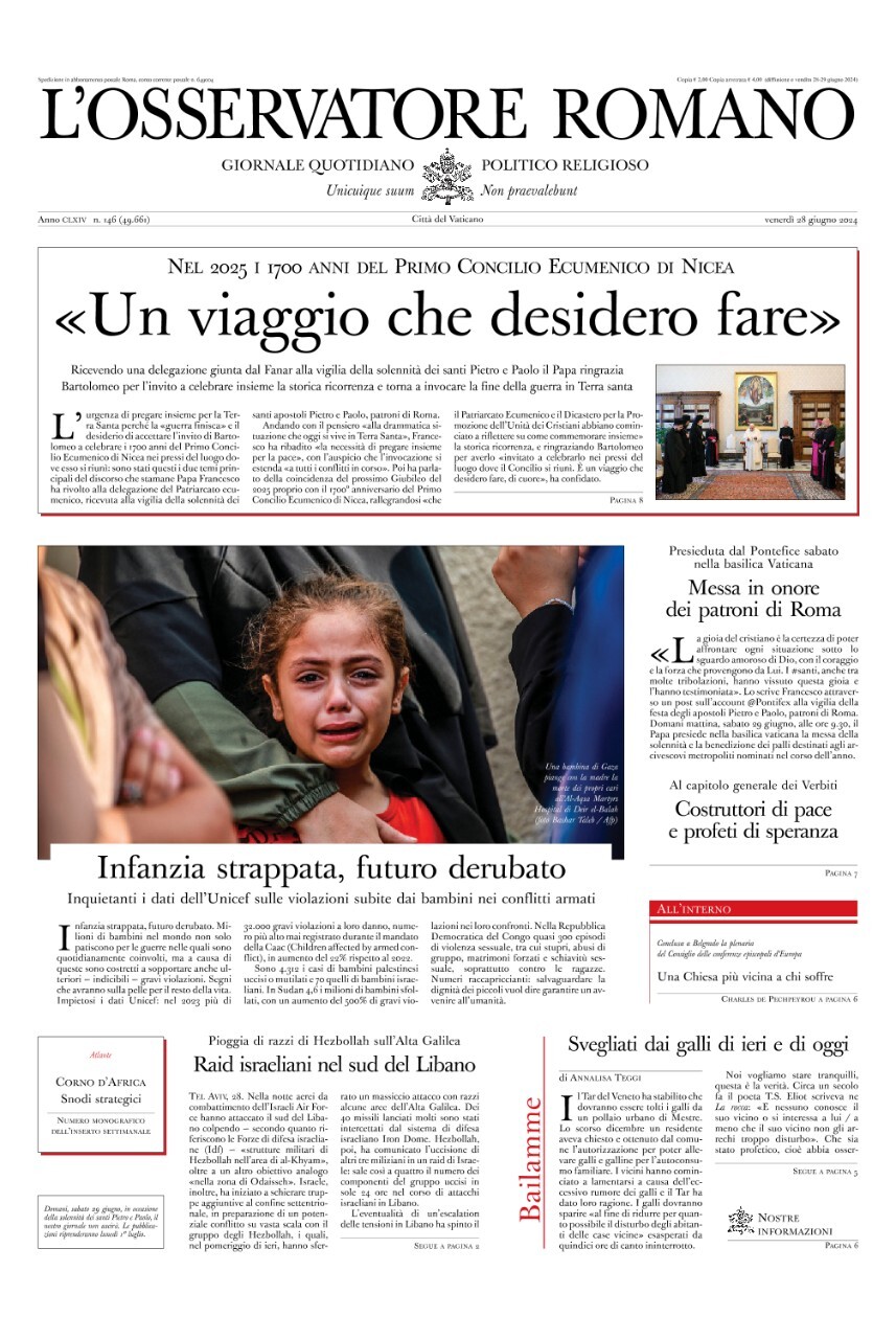 Prima-pagina-orservatore-romano-edizione-di-oggi-28-06-2024